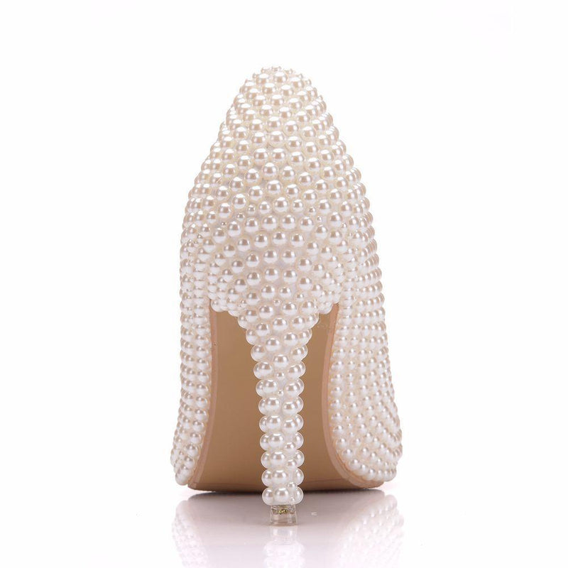 Women's white pearls 3.5 inch stiletto wedding pumps