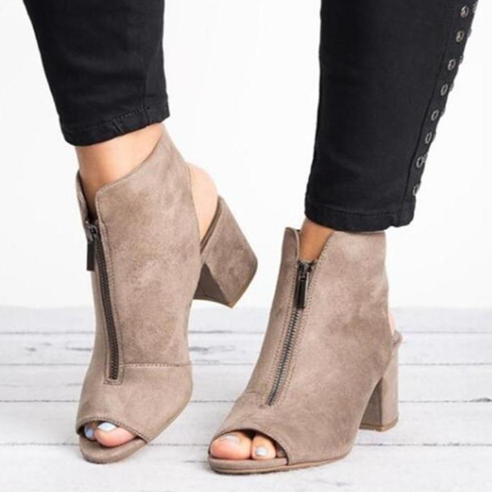 Women's peep toe front zipper sandals booties