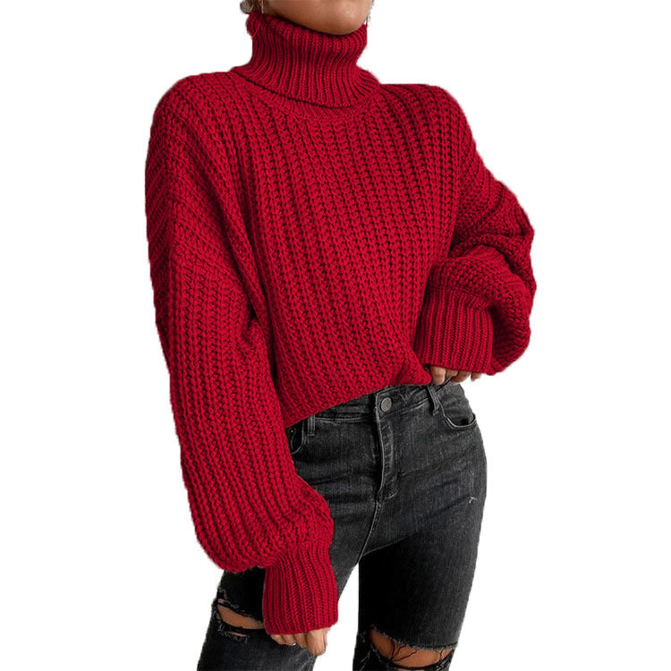 Women's turtleneck crochet sweater fall winter knitted pullover sweater