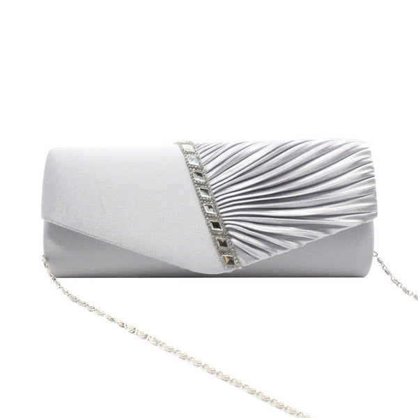 Lady's elegant pleated evening bag clutch with strap Prom party banquet handbag