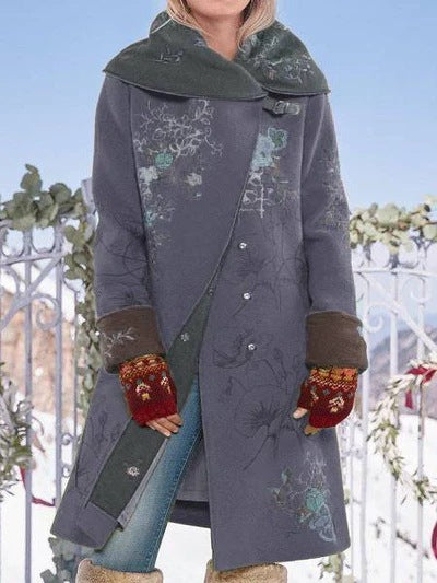 Women's turn-down collar ethnic long cardigan vintage floral print button long sleeve coat cotton warm