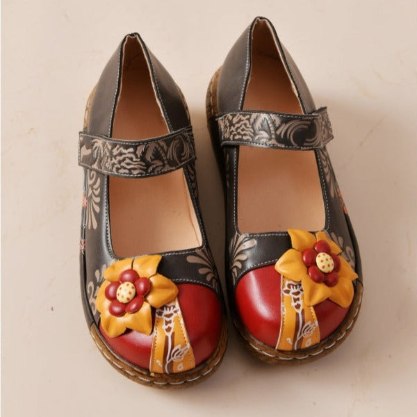 Women's vintage flower decoration closed toe loafers | Summer slip on platform loafers shoes