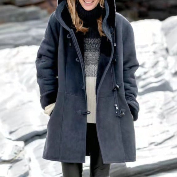 Women's warm fleece lined hooded duffle coat coat outerwear