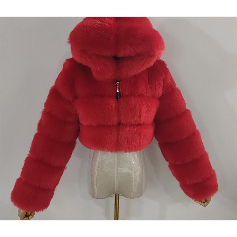 20 colors women faux fur chunky hooded coat