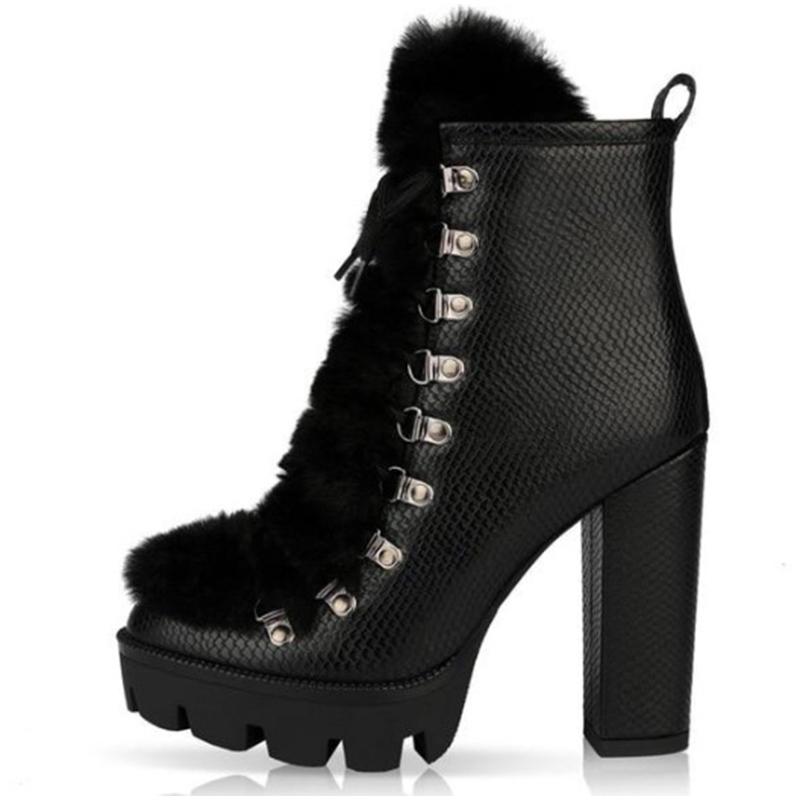 Women platform chunky high heel lace-up ankle booties