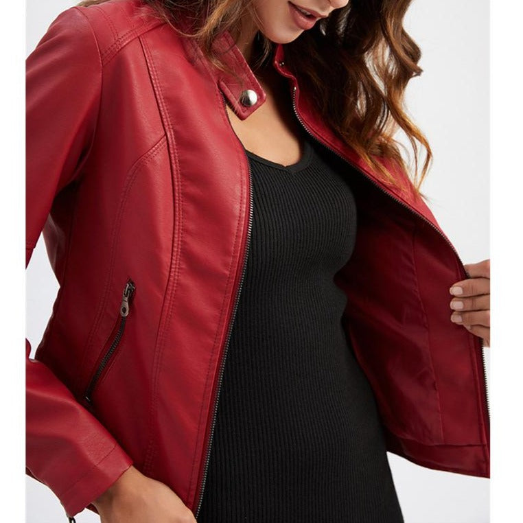 Women's slim fit stand-collar biker jacket for spring/fall