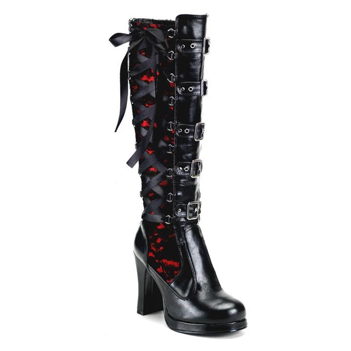 Fashion Chunky Rivet Long Black Platform Boots For Women - fashionshoeshouse