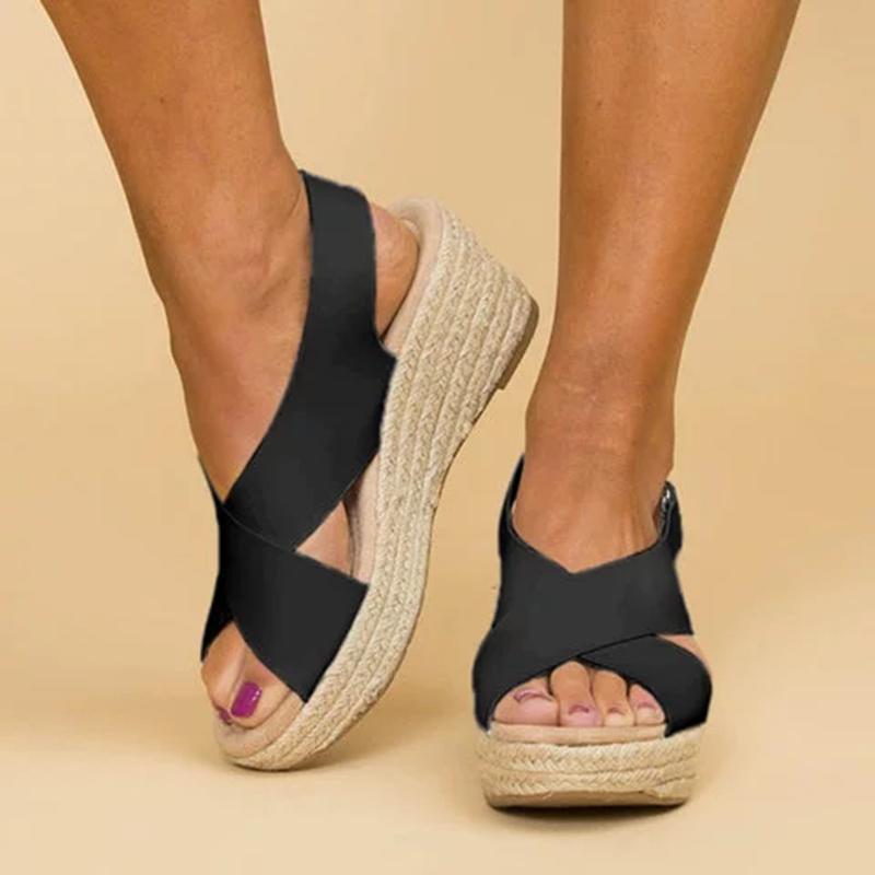 Crossed Strap Peep Toe Magic Tape Wedge Sandals For Women Summer - fashionshoeshouse