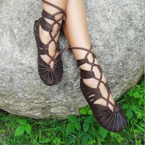 Women Casual Lace-up Sandals Plus Size Celtic Shoes - fashionshoeshouse