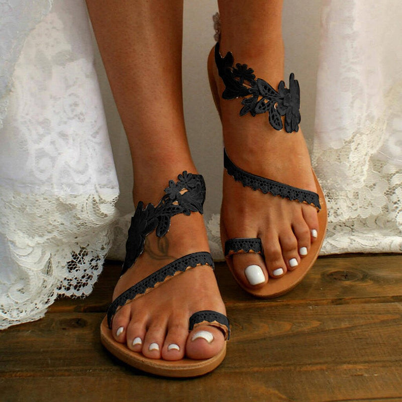 Women Bride Floral Strappy Flat White Wedding Sandals
