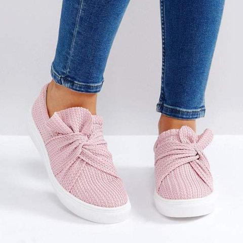 Women Knitted Bow-knot Twist Flat Slip On Loafers - fashionshoeshouse
