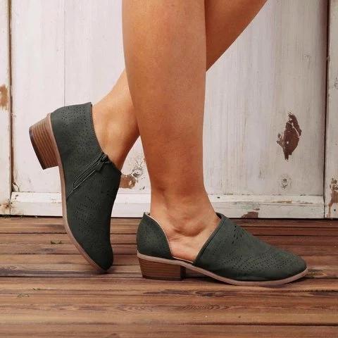 Hollow Out Low Heel Cutout Booties Zipper Suede Ankle Boots - fashionshoeshouse