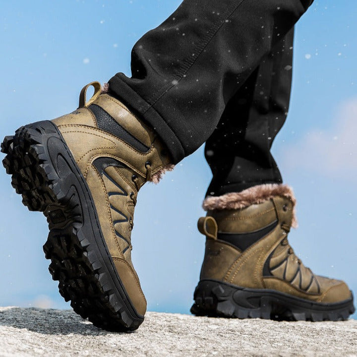 Men's faux fur lined hiking boots lace-up snow boots high cut winter snow boots