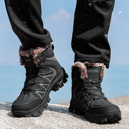 Men's faux fur lined hiking boots lace-up snow boots high cut winter snow boots