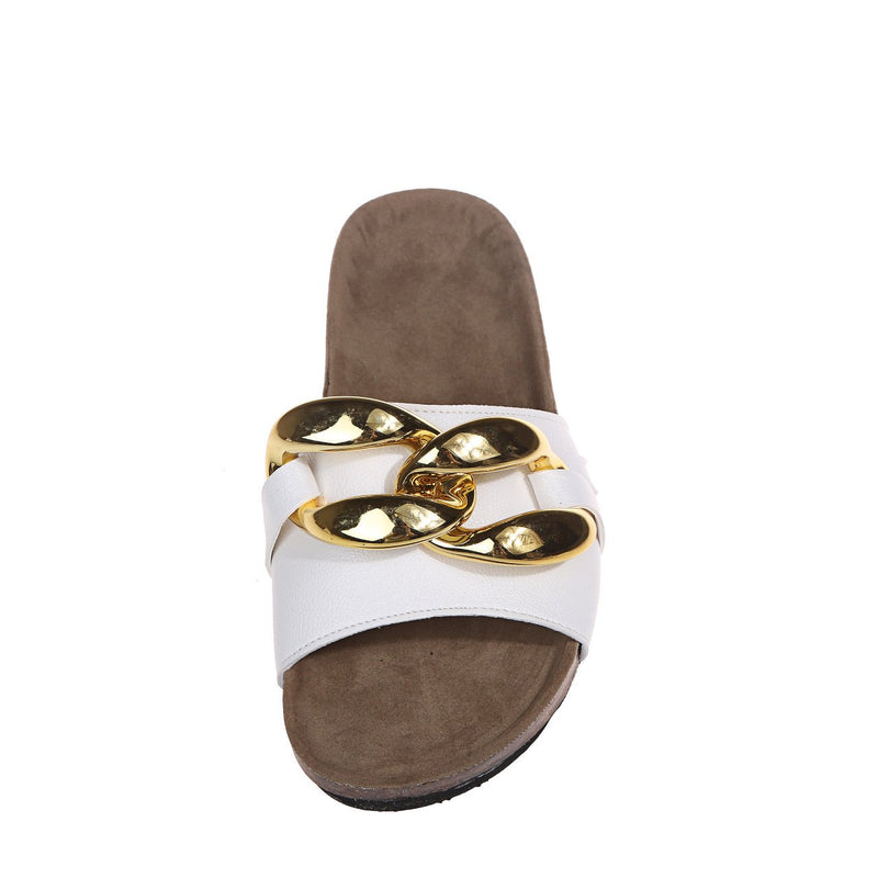 Metal chian d¨¦cor arch support slide sandals footbed beach sandals