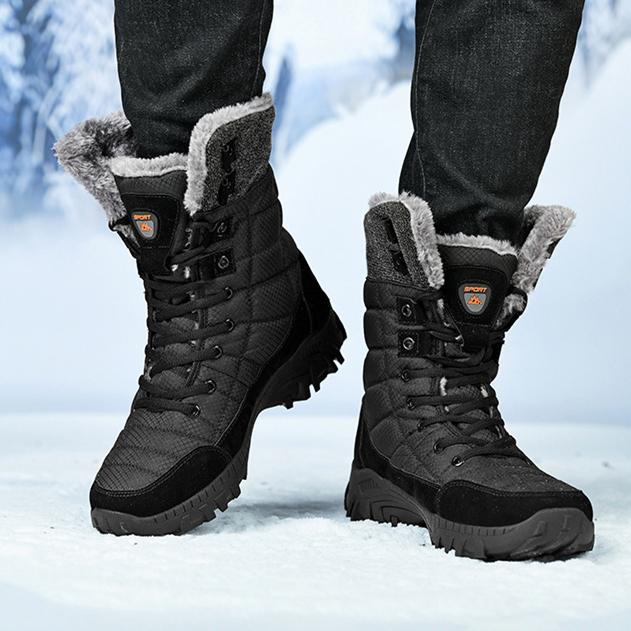 Men's faux fur anti-skid mid calf snow boots | Winter warm outdoors hiking shoes