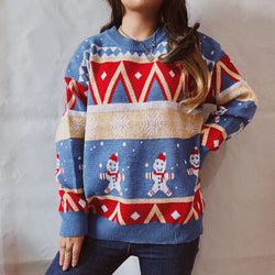 Snowman print Christmas sweater colorful New Year sweater pullovers for women