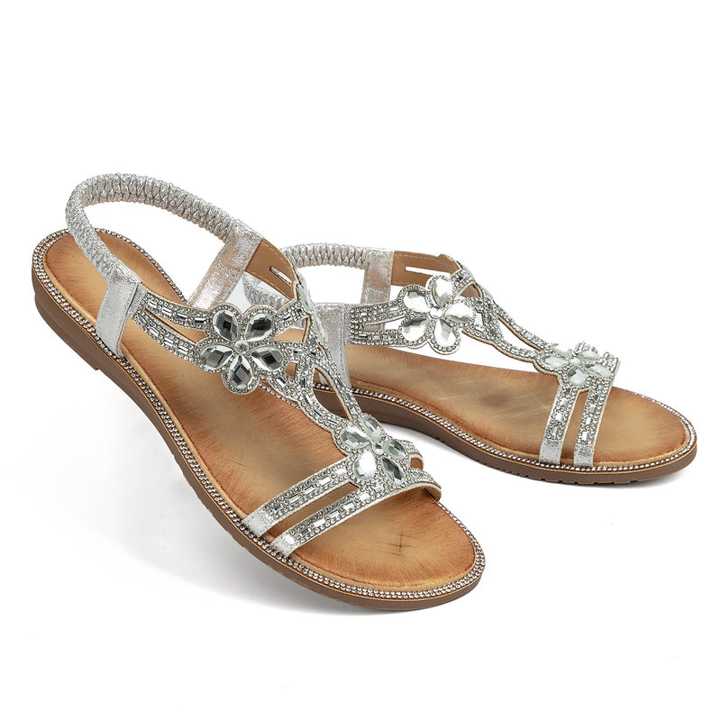 Women's bohemia crystals beach sandals cute ethnic beach sandals