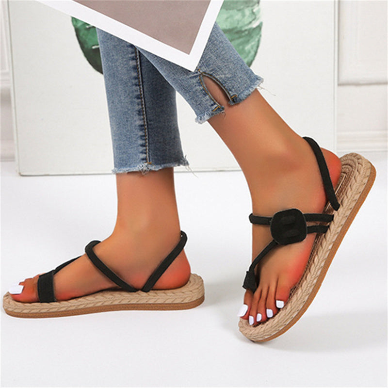 Women's summer toe ring espadrille platform slippers backless slip on beach slide sandals