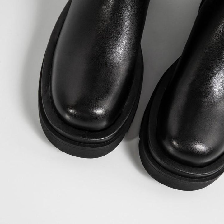 Women's black PU elastic thigh high boots