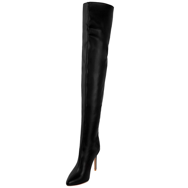 Women's black red sexy pointed toe stiletto thigh high boots with back zipper