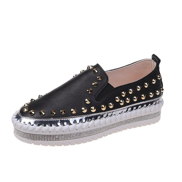 Women's fashion studded slip on chelsea canvas loafers shoes