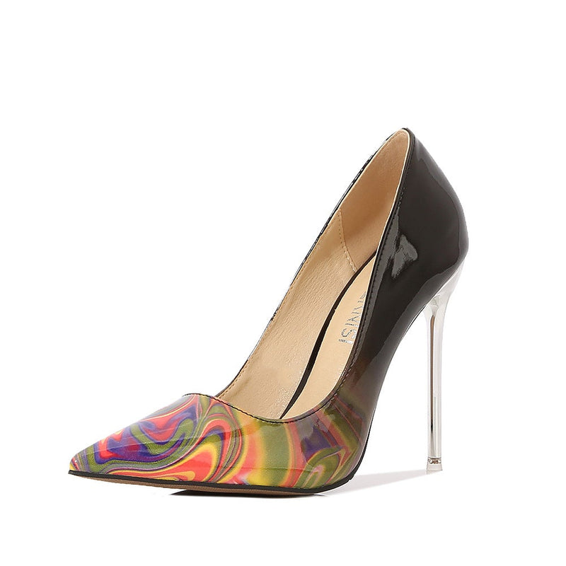 Gradient color PU patent leather stiletto pumps spring summer high heels pumps