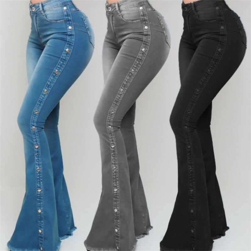 Women's high waisted curvy bell bottom flare jeans
