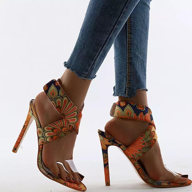 Women's criss strap pointed peep toe stiletto high heels