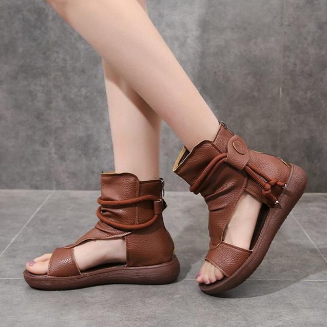 Women's retro side cut gladiator sandals booties