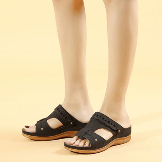 Women's retro wedge slippers summer open toe non-slip slides