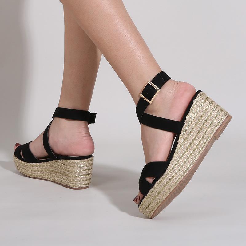 Women's criss espadrille platform sandals peep toe ankle buckle strap sandals