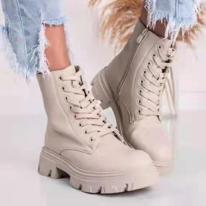 Chunky platform lace-up martin boots round toe booties