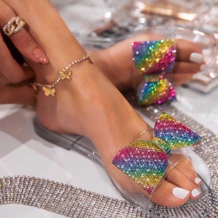 Women's peep toe rainbow bowknot clear jelly sandals