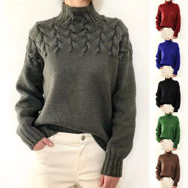 Women's turtleneck sweater cable knit pullover sweater tops