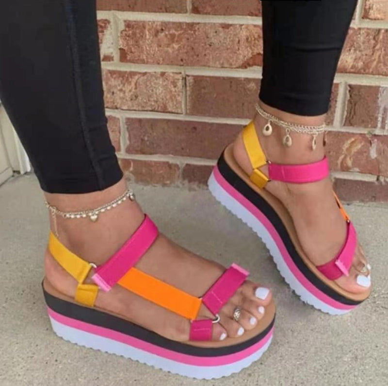 Women arch support strap colorful thick platform velcro sandals