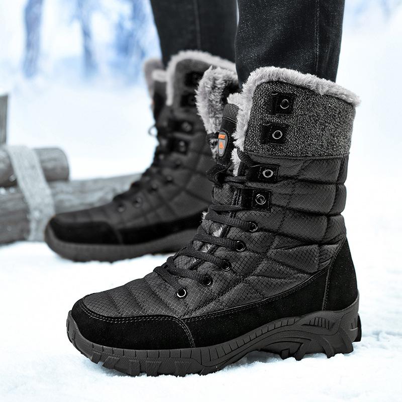 Men's faux fur anti-skid mid calf snow boots | Winter warm outdoors hiking shoes