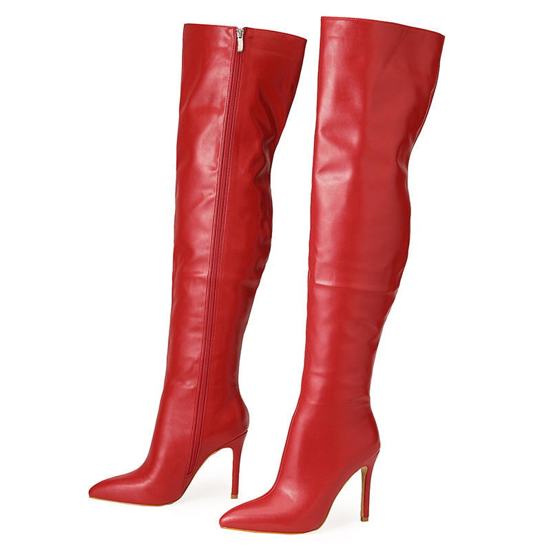Women's sexy stiletto heels thigh high boots pointed toe over the knee boots with side zipper