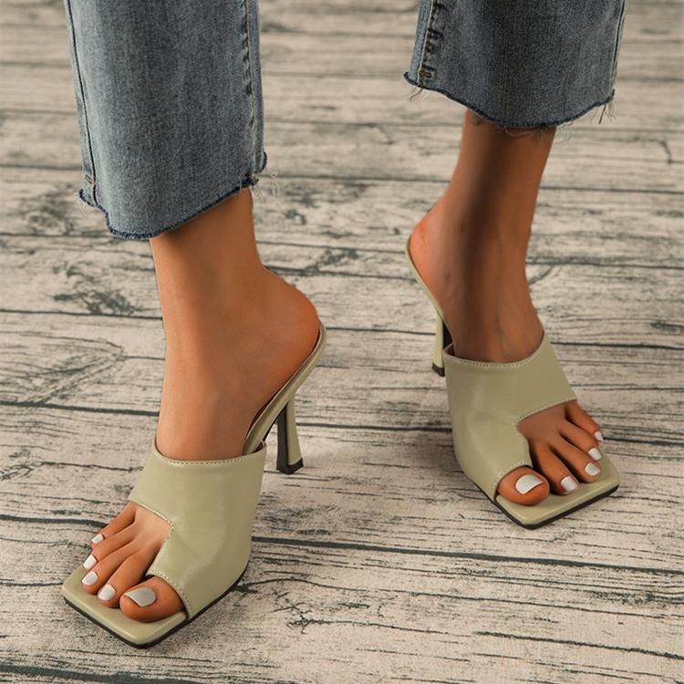 Women's ring toe square open toe arch support slip on high heels