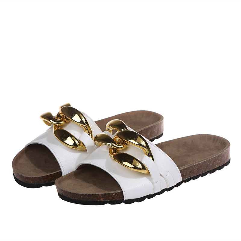 Metal chian d¨¦cor arch support slide sandals footbed beach sandals