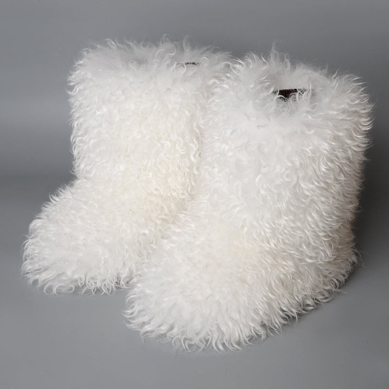 Women white fuzzy warm snow boots | Winter furry boots