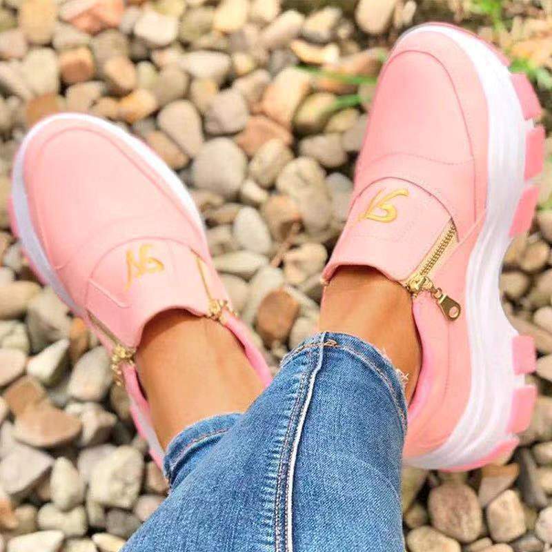 Women's platform low heel slip on sneakers fashion zipper casual shoes
