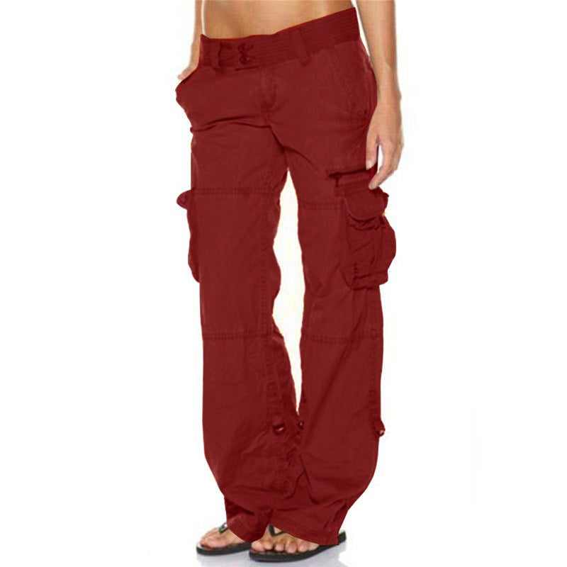 Women's ankle length straight leg cargo pants with multi pockets