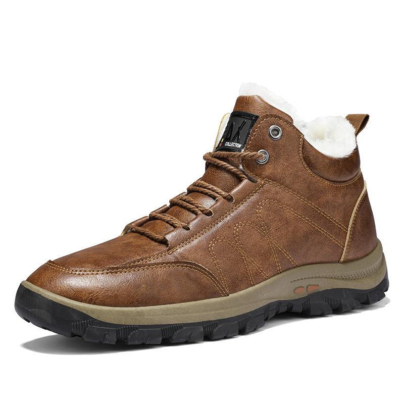 Faux fur warm lace-up ankle  boots for men | Anti-skid outdoors hiking boots