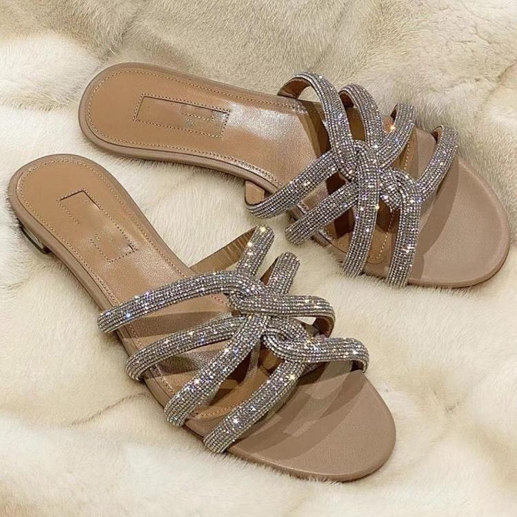 Women's flat rhinestone strappy slide sandals