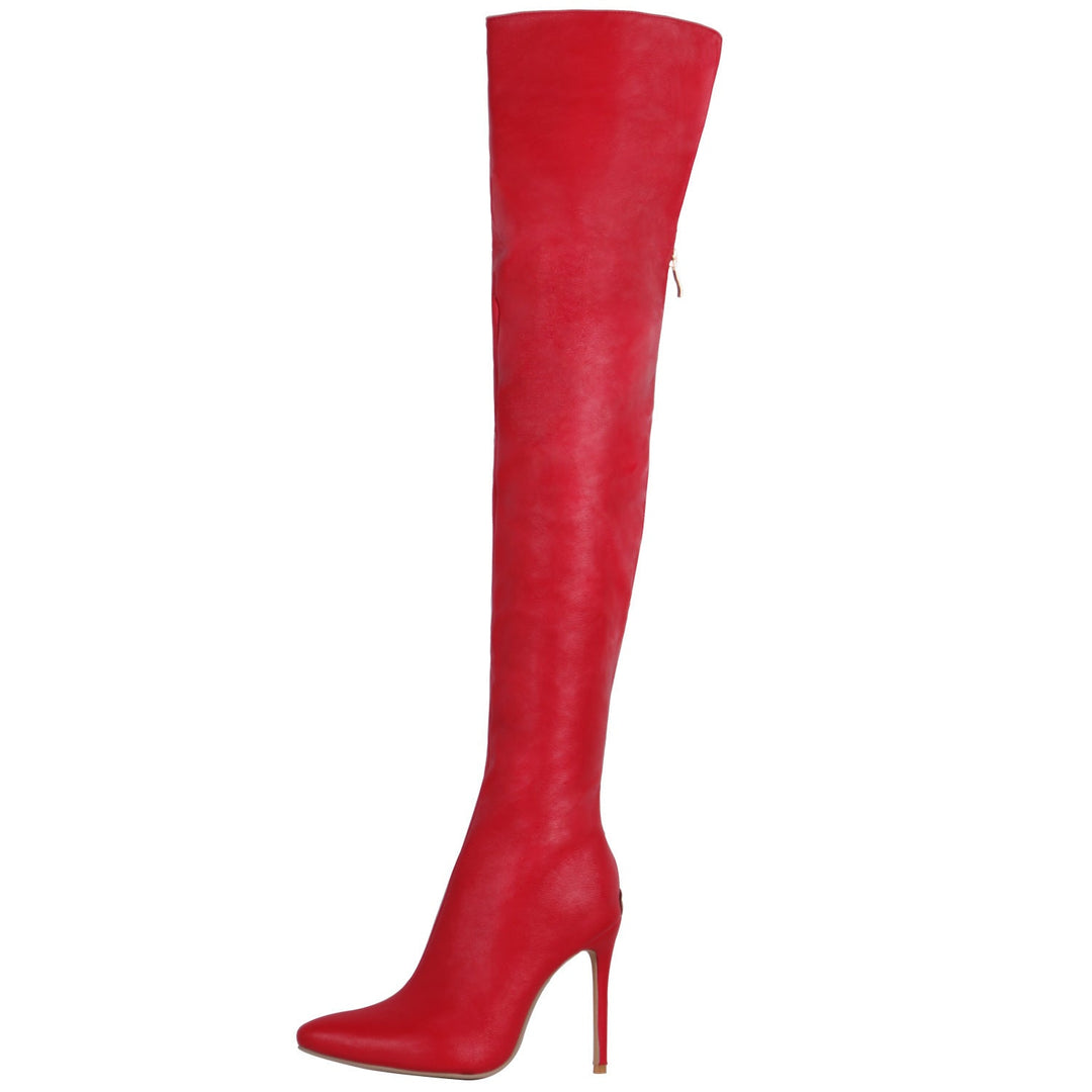 Women's black red sexy pointed toe stiletto thigh high boots with back zipper