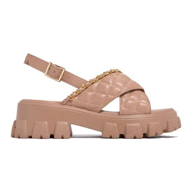 Women criss peep toe chunky platform slingback sandals