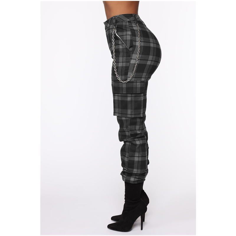 Women's plaid harem pants with chains fashion tapered pencil pants