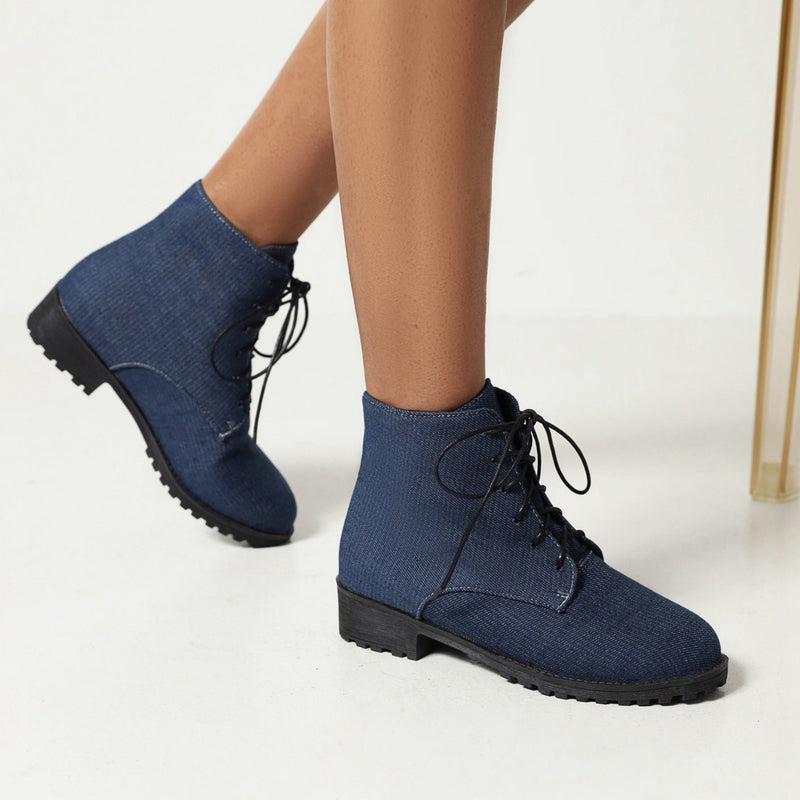 Women's flat round toe lace-up ankle boots 10 colors