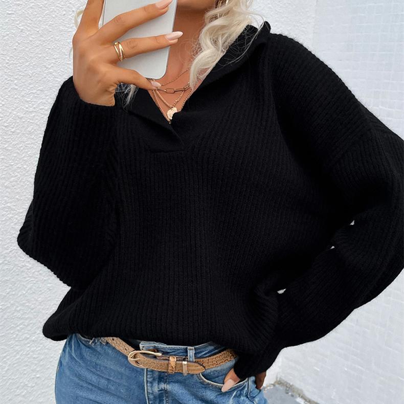 Women knitted v neck long sleeves loose fit sweater